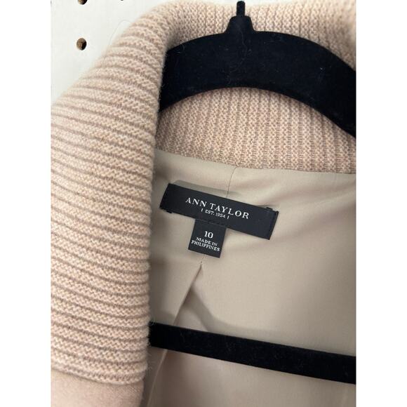 Ann Taylor Wool-Blend Jacket Oversized Collar Blonde Coffee Quiet Luxury Size 10 - Picture 4 of 8